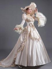 Champagne Retro Costumes Ruffles Polyester Hat Women's Euro-Style Tunic Marie Antoinette Costume Party Prom Dress