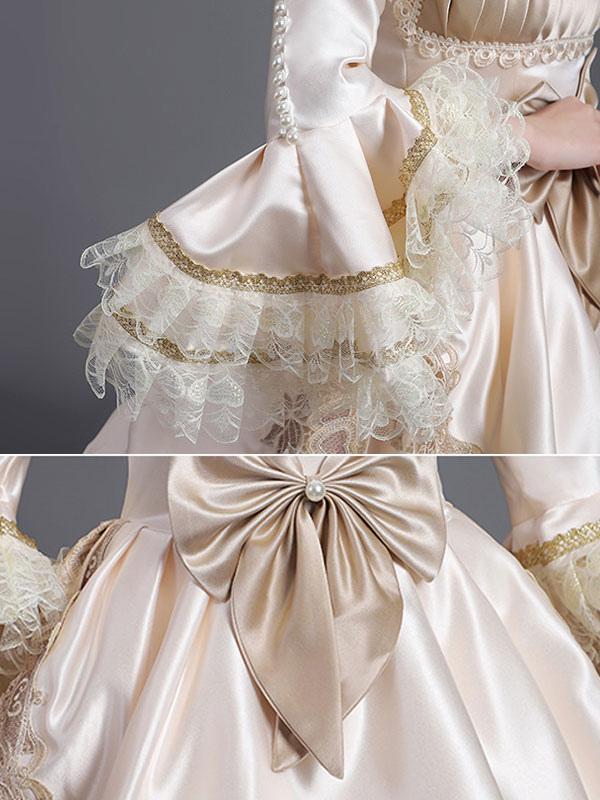 Champagne Retro Costumes Ruffles Polyester Hat Women's Euro-Style Tunic Marie Antoinette Costume Party Prom Dress