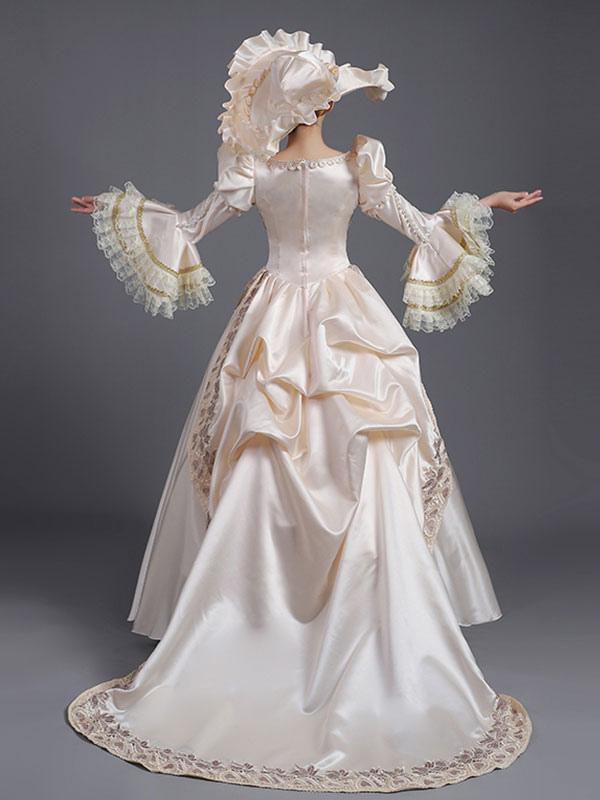 Champagne Retro Costumes Ruffles Polyester Hat Women's Euro-Style Tunic Marie Antoinette Costume Party Prom Dress