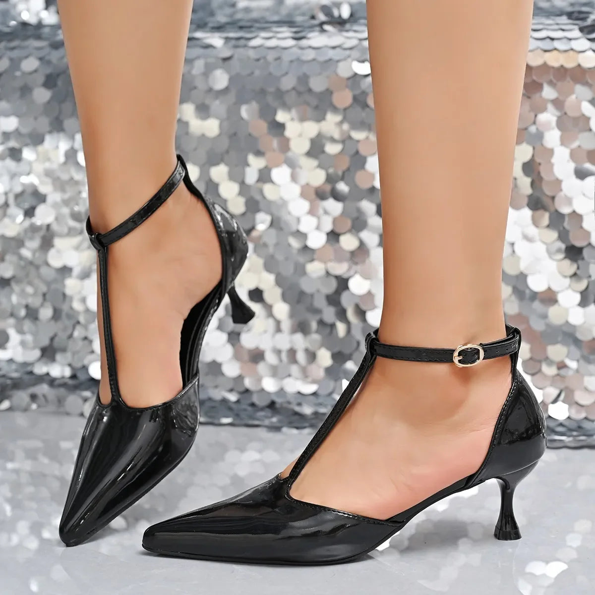 Slimming T-shaped Pumps Thick Heel