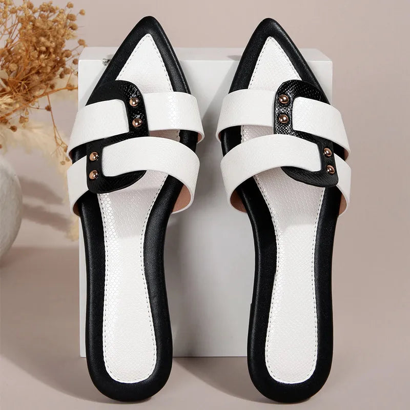 Flat Slippers Pointed Toe Open Toe Slide Sandals Light Cozy Non-slip Beach Shoes