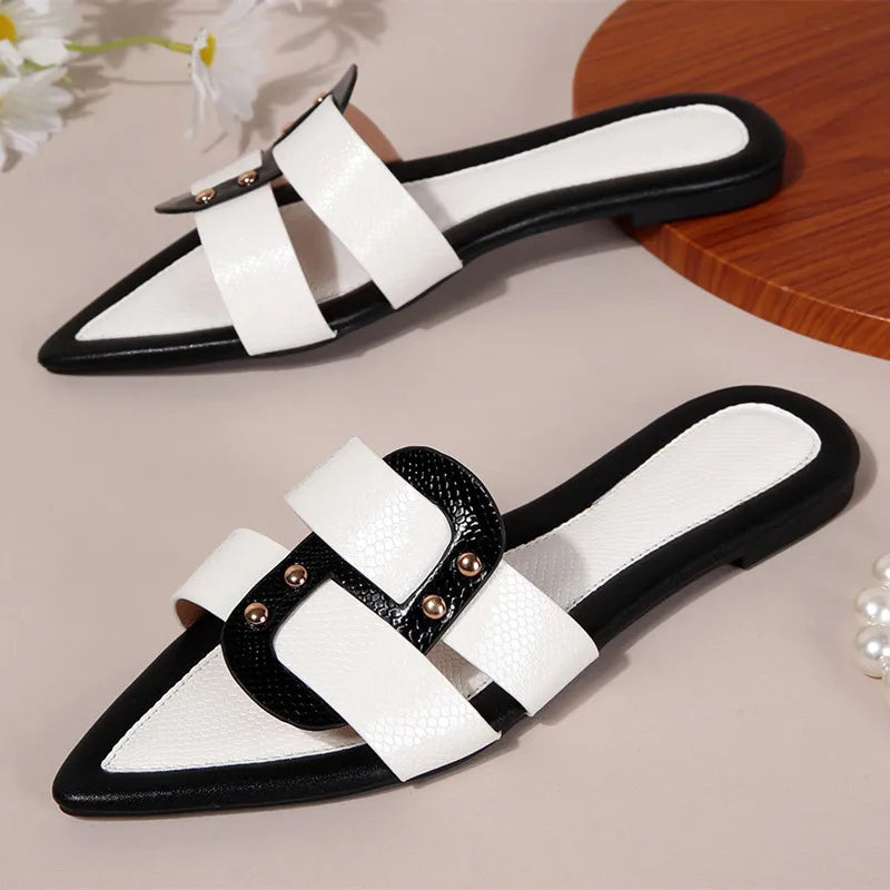 Flat Slippers Pointed Toe Open Toe Slide Sandals Light Cozy Non-slip Beach Shoes