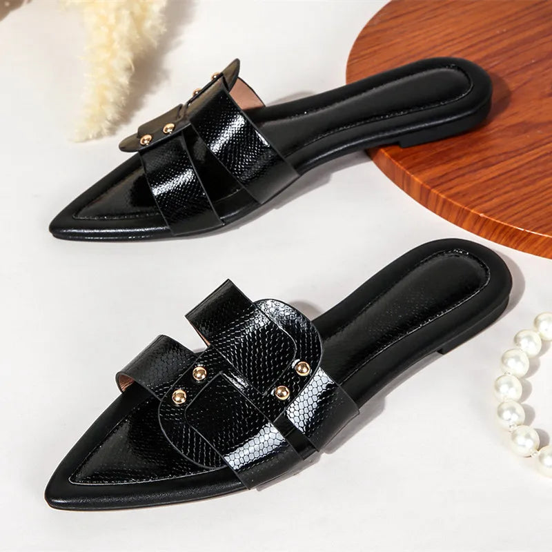 Flat Slippers Pointed Toe Open Toe Slide Sandals Light Cozy Non-slip Beach Shoes