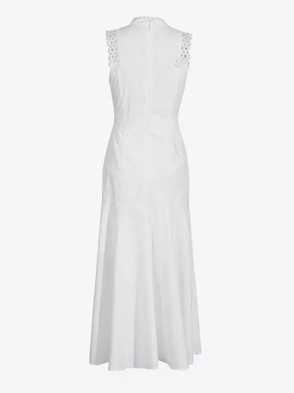 Elegant Sleeveless Long Dress With Lace Eyelet Detail