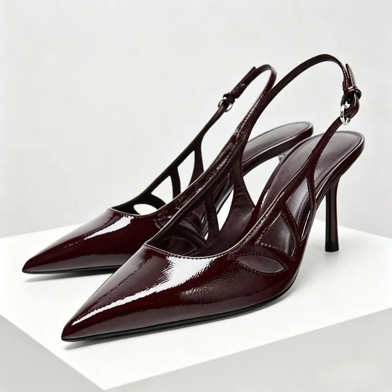 Luxury Designer Pumps Pointed Toe Patent Leather Slingback High Heel