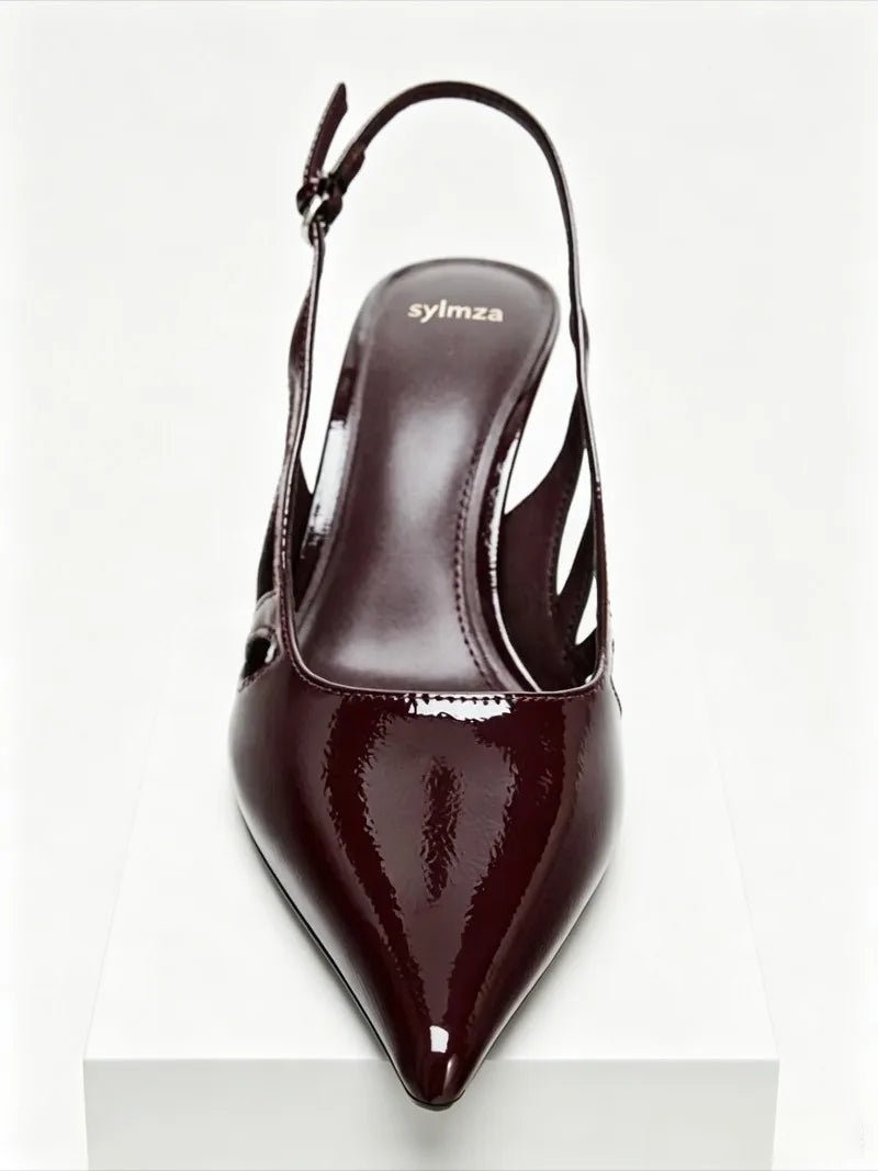 Luxury Designer Pumps Pointed Toe Patent Leather Slingback High Heel