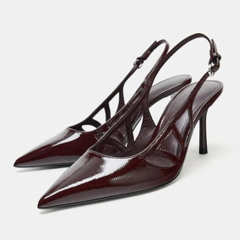 Luxury Designer Pumps Pointed Toe Patent Leather Slingback High Heel