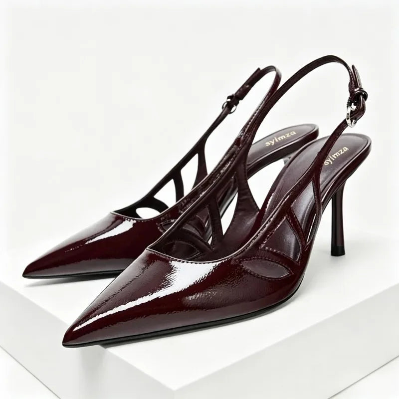 Luxury Designer Pumps Pointed Toe Patent Leather Slingback High Heel