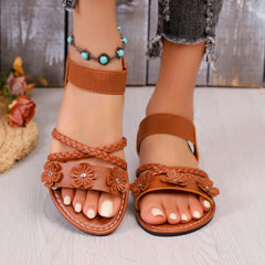Casual Open-toed Flats Sandals Fashionable Elegant Floral Design Casual Comfortable Shoes