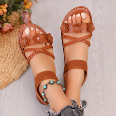 Casual Open-toed Flats Sandals Fashionable Elegant Floral Design Casual Comfortable Shoes