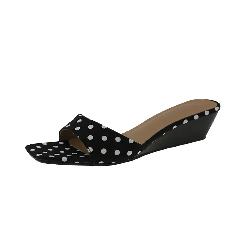 Open Toe Polka Dot Slippers Slip on Ladies Comfort Outdoor Flats Dress Slides
