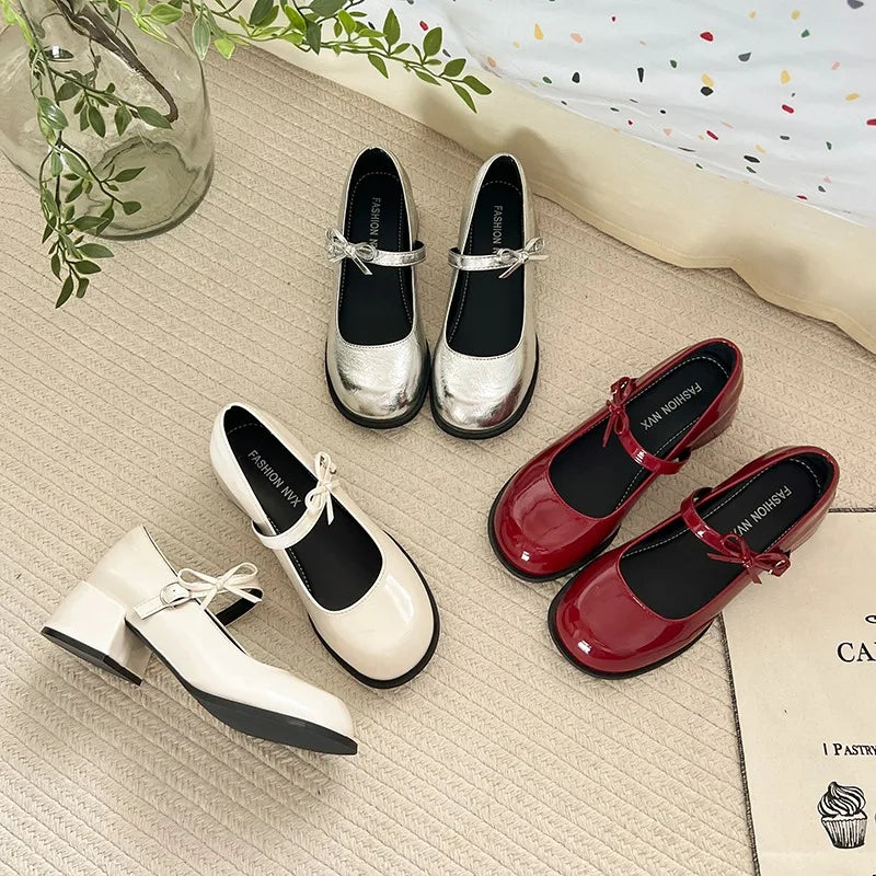 Burgundy Patent Leather Mary Jane Pumps - Vintage-Inspired Double Gold Buckle Low Block Heel
