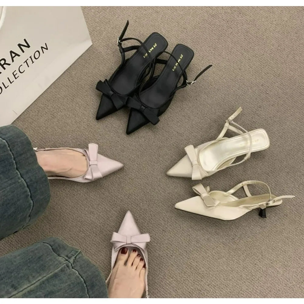 Silk Satin Gentle Bow Single Shoes
