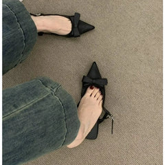 Silk Satin Gentle Bow Single Shoes