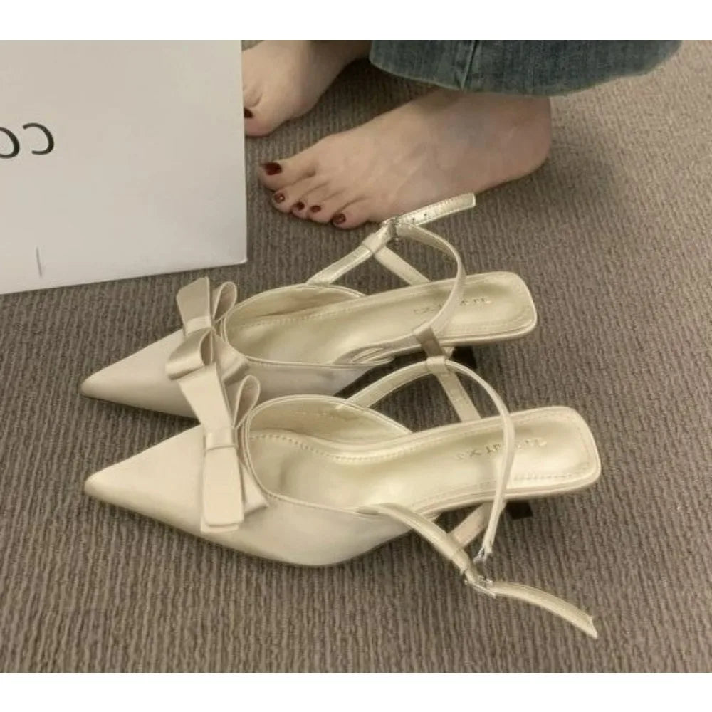 Silk Satin Gentle Bow Single Shoes