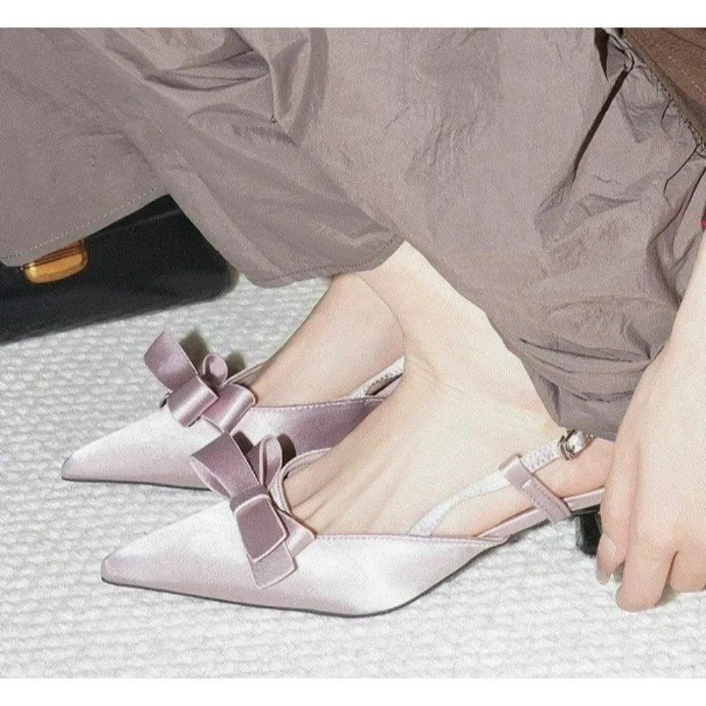 Silk Satin Gentle Bow Single Shoes