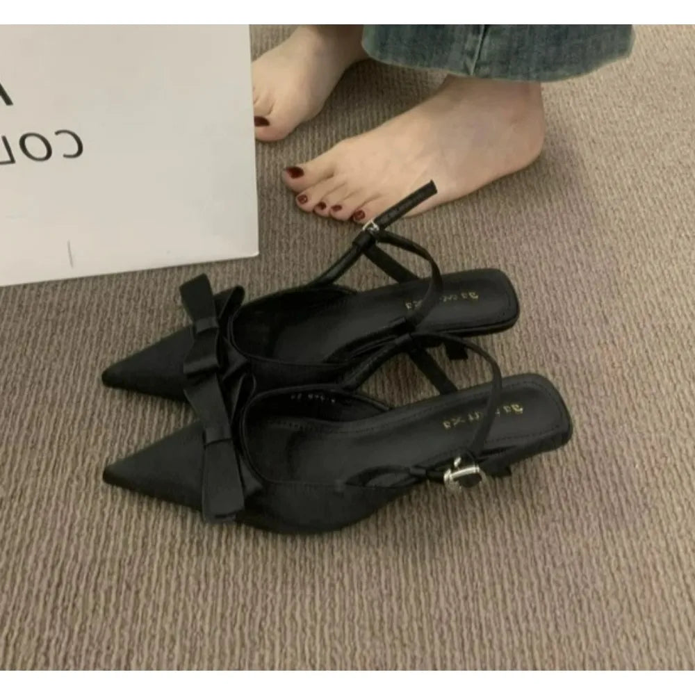 Silk Satin Gentle Bow Single Shoes