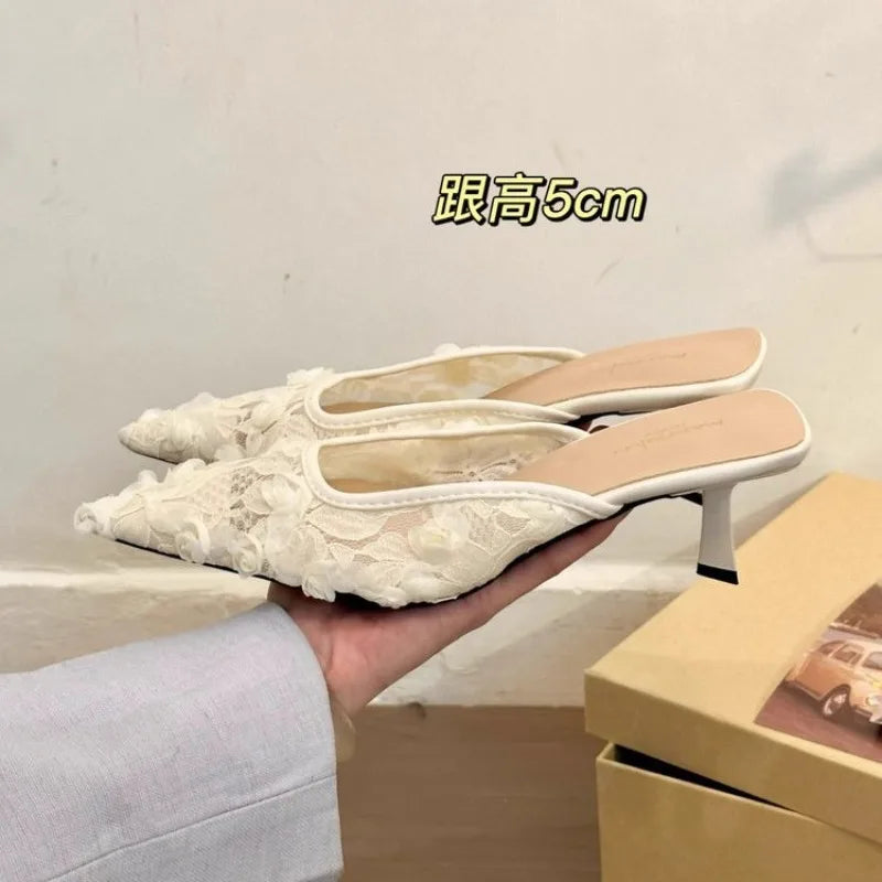 Concise Pointed Toe Slippers High Heel