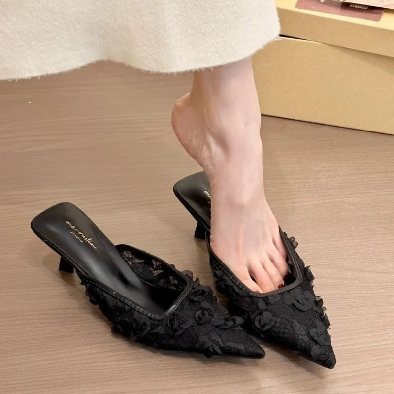 Concise Pointed Toe Slippers High Heel
