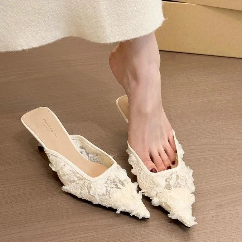 Concise Pointed Toe Slippers High Heel