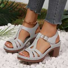 Plus Size 36-43 Sandals for Stitched Thick High Heel