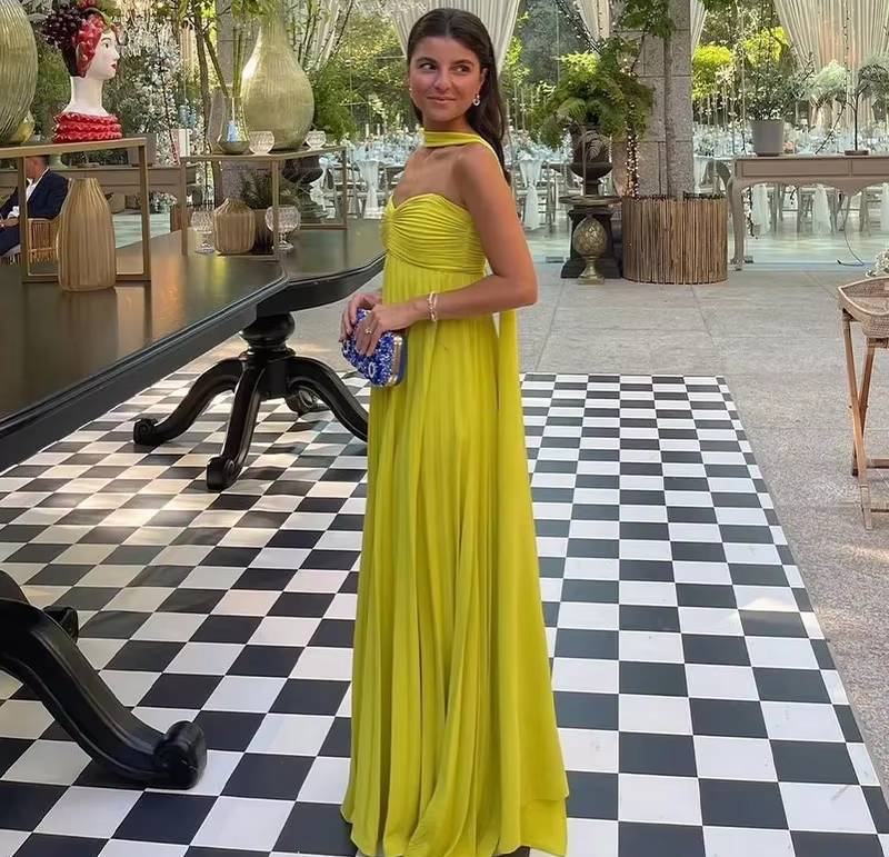 Elegant Chest Wrapping Sleeveless Strapless Ribbon Pleated Maxi Dress