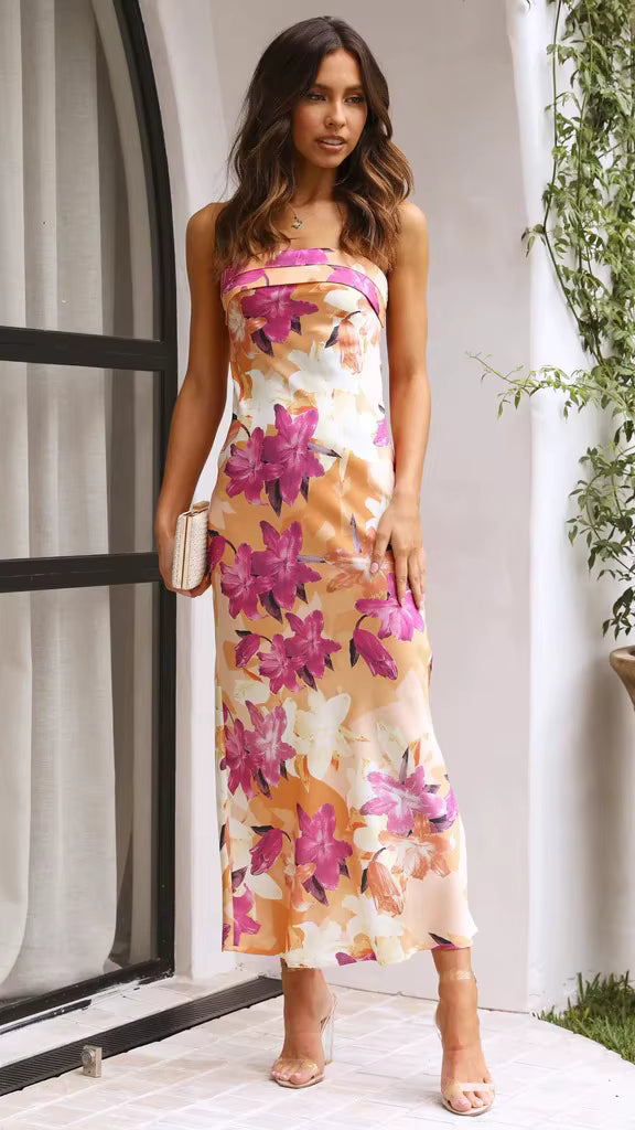 Bohemian Flower Printed Backless Long Ankle-Length Maxi Dress