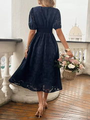 Elegant V-Neck Short Sleeves Lace Dresses