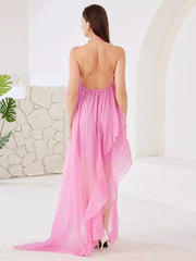 Elegant Halter Neck Open Back Flowing Sleeveless Maxi Dress