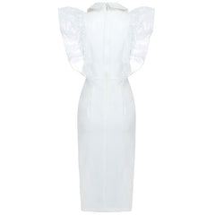 Patchwork Lace Pearl Button Bodycon Evening Party Dress