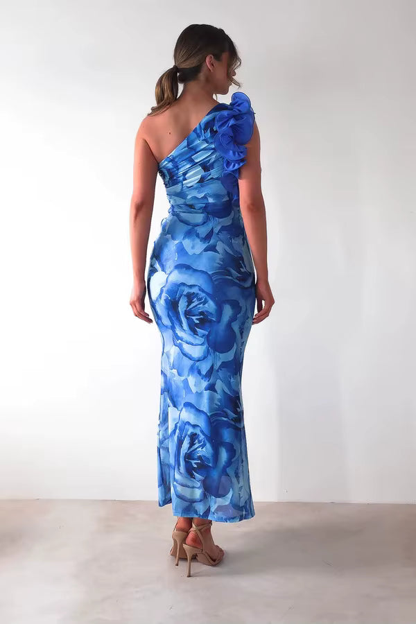 Elegant One-Shoulder Camisole Slant Shoulder Ankle-Length Maxi Dress