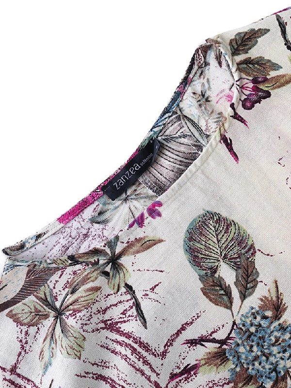 3/4 Sleeve Crew Neck Floral Print Vintage Long Maxi Dress