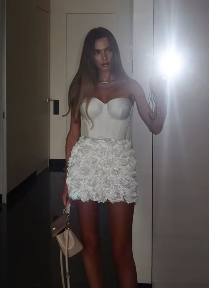 3D Flower Backless Strapless High Waist Solid Sleeveless Tube Top Dresses