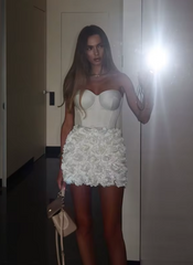 3D Flower Backless Strapless High Waist Solid Sleeveless Tube Top Dresses