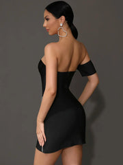 3D Flower Decoration Diamond Strapless One Shoulder Bodycon Backless Dresses
