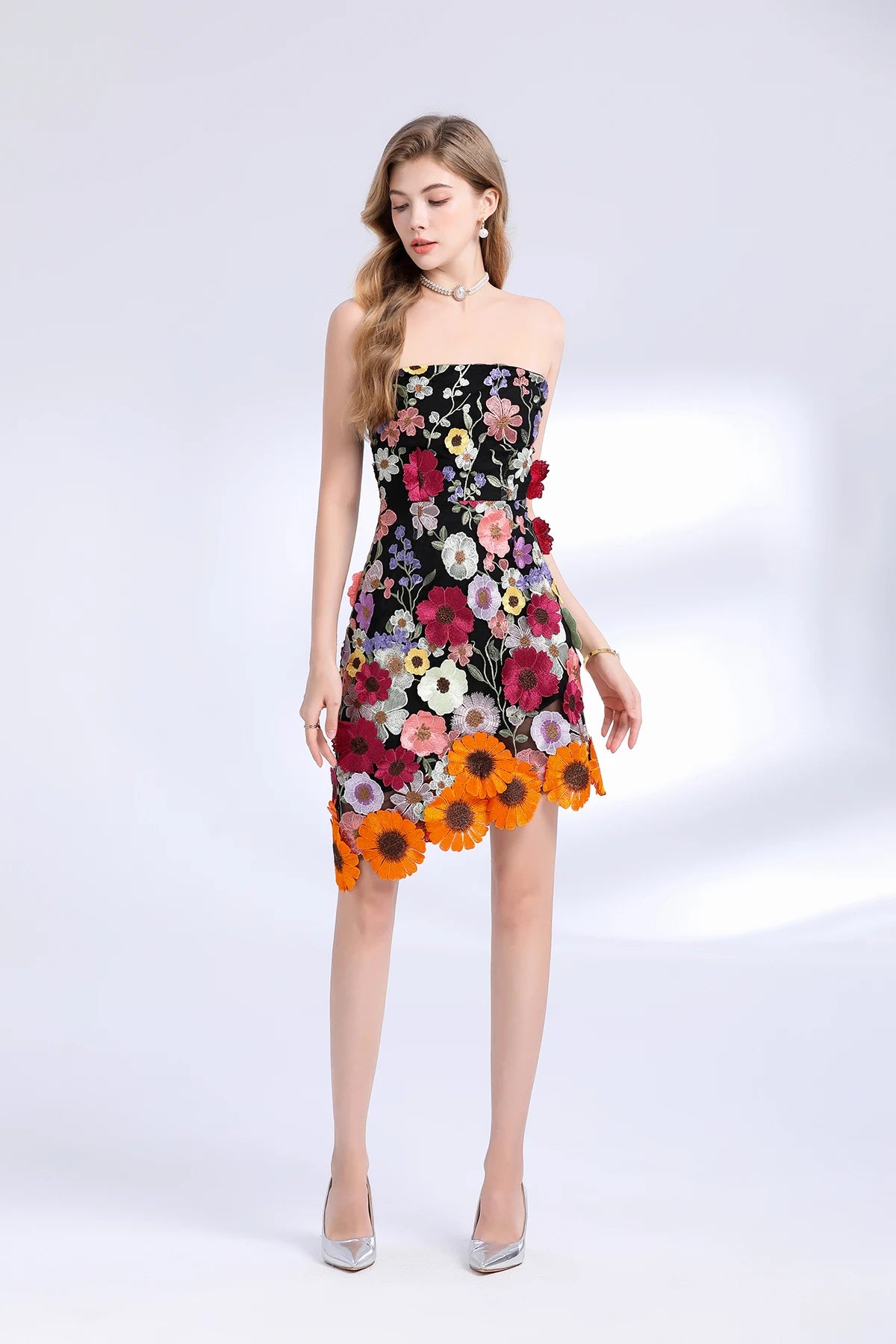 3D Flower Embroidery Hollow Out Lace Mini Robe Party Vestidos Wedding Short Dress
