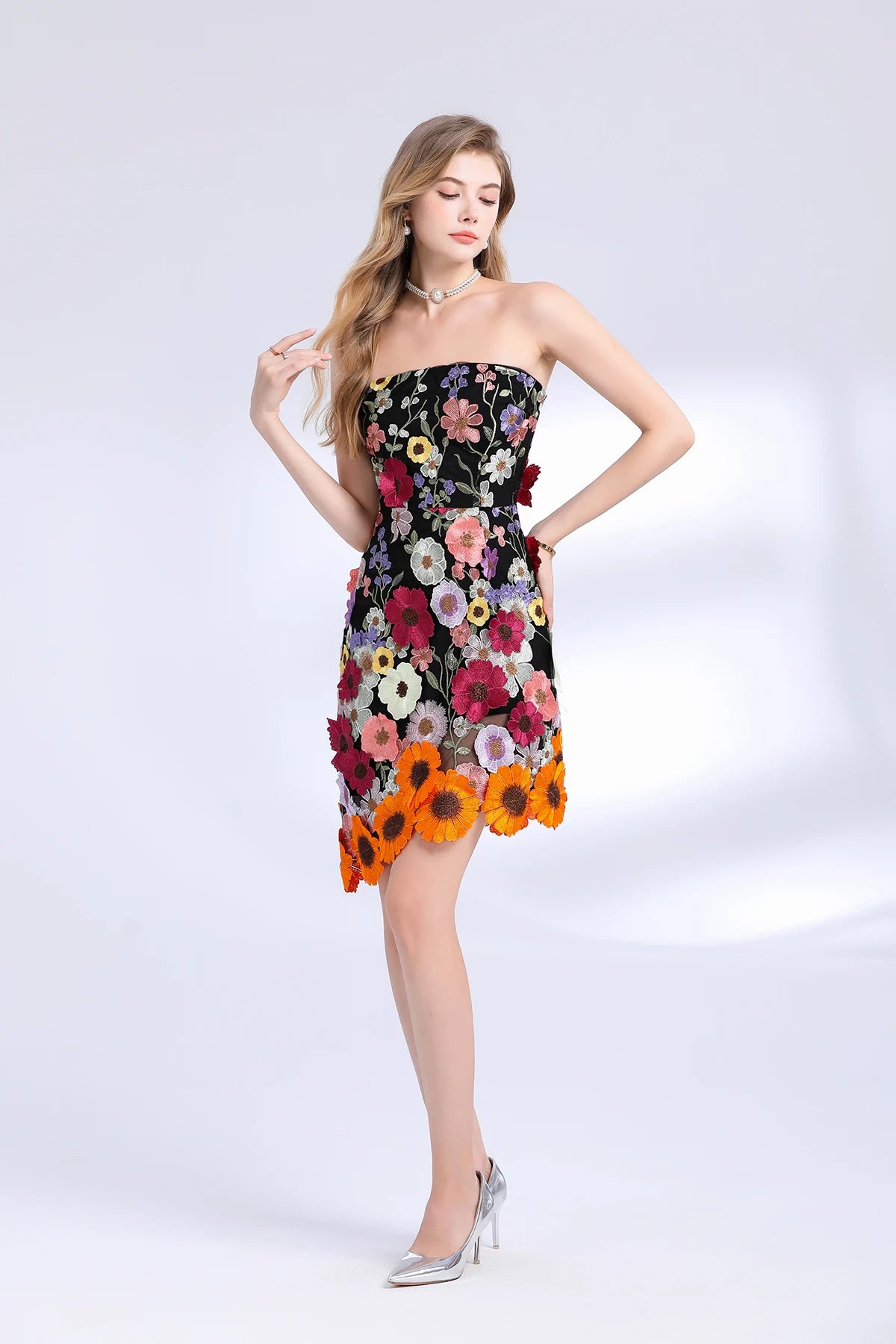 3D Flower Embroidery Hollow Out Lace Mini Robe Party Vestidos Wedding Short Dress