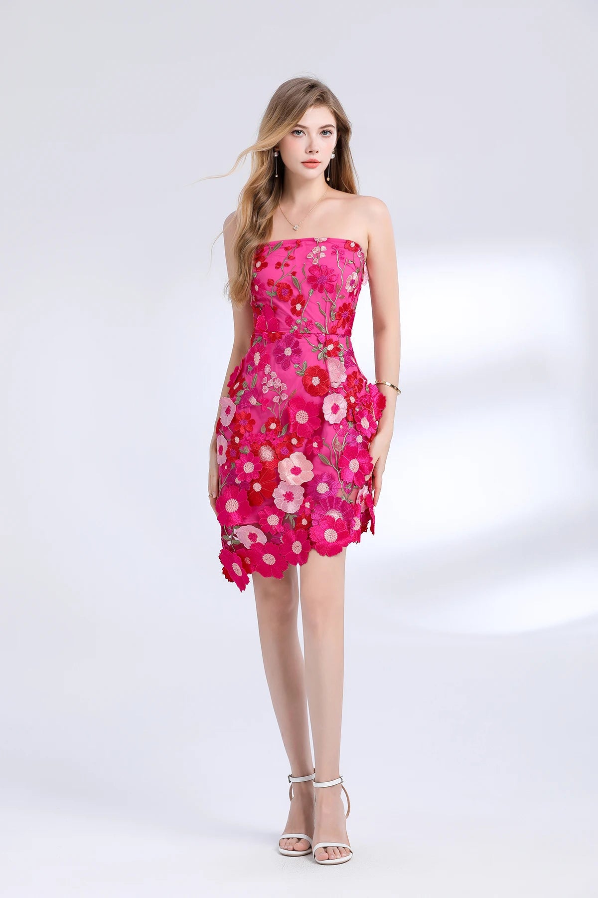 3D Flower Embroidery Hollow Out Lace Mini Robe Party Vestidos Wedding Short Dress
