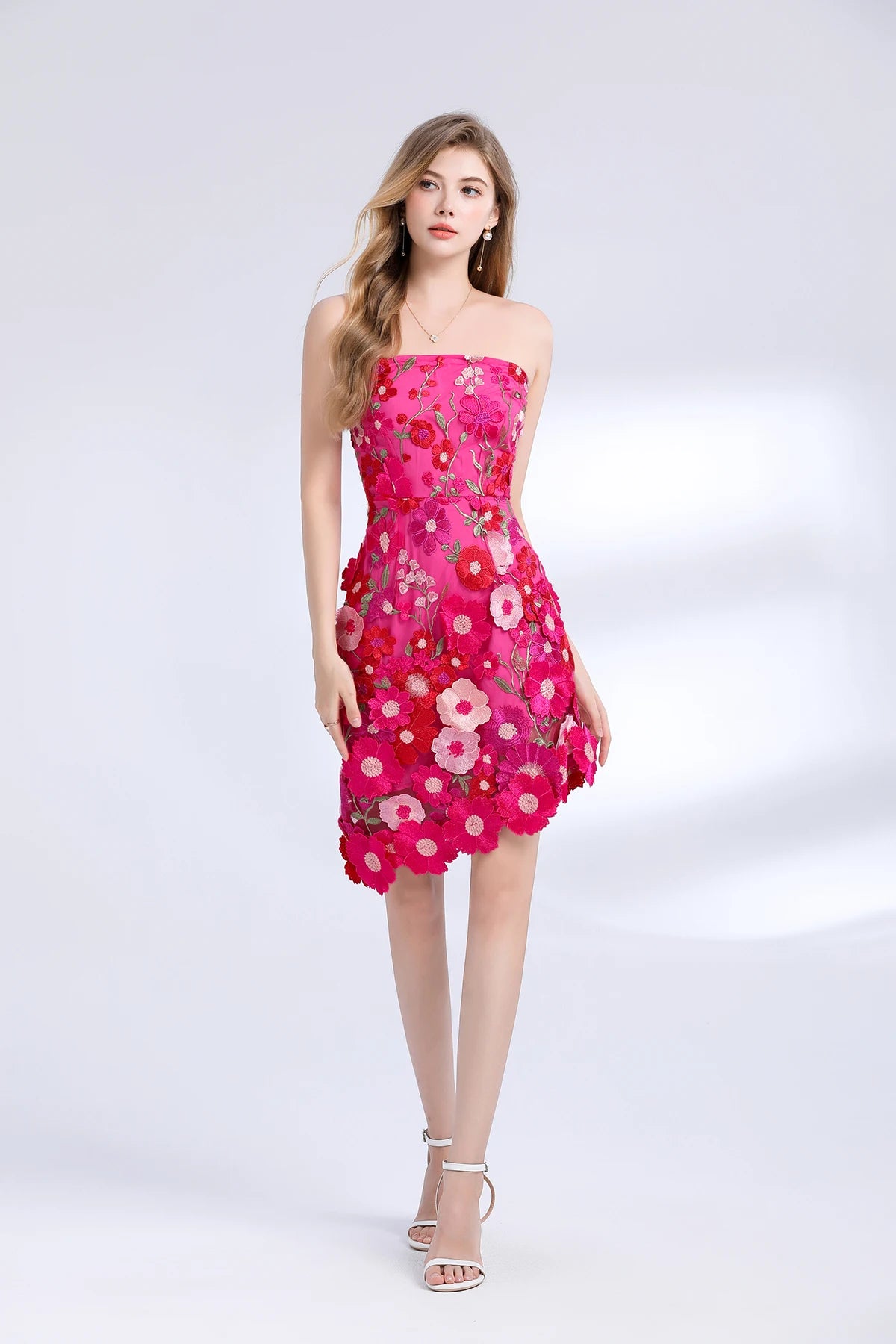 3D Flower Embroidery Hollow Out Lace Mini Robe Party Vestidos Wedding Short Dress