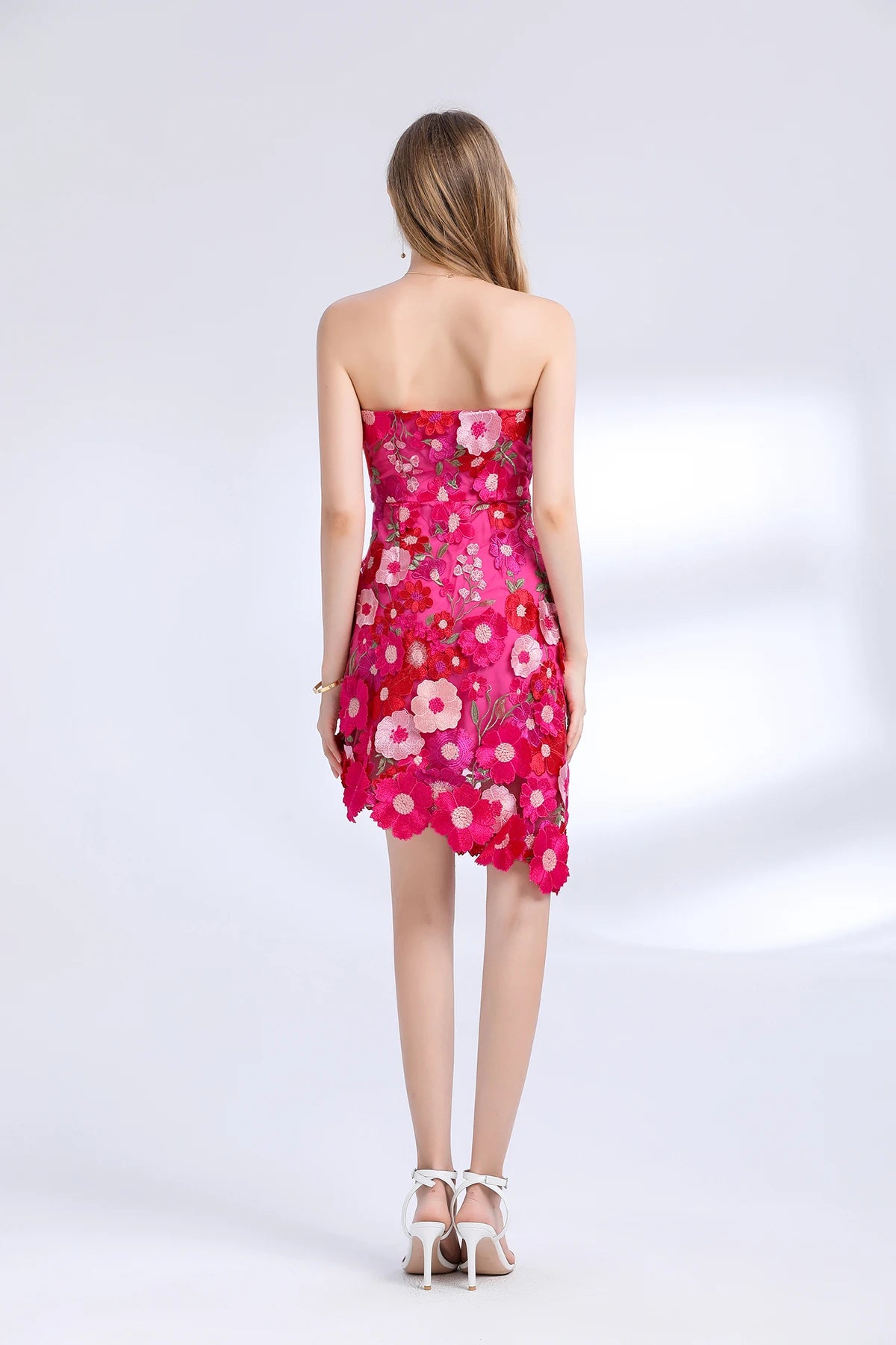 3D Flower Embroidery Hollow Out Lace Mini Robe Party Vestidos Wedding Short Dress