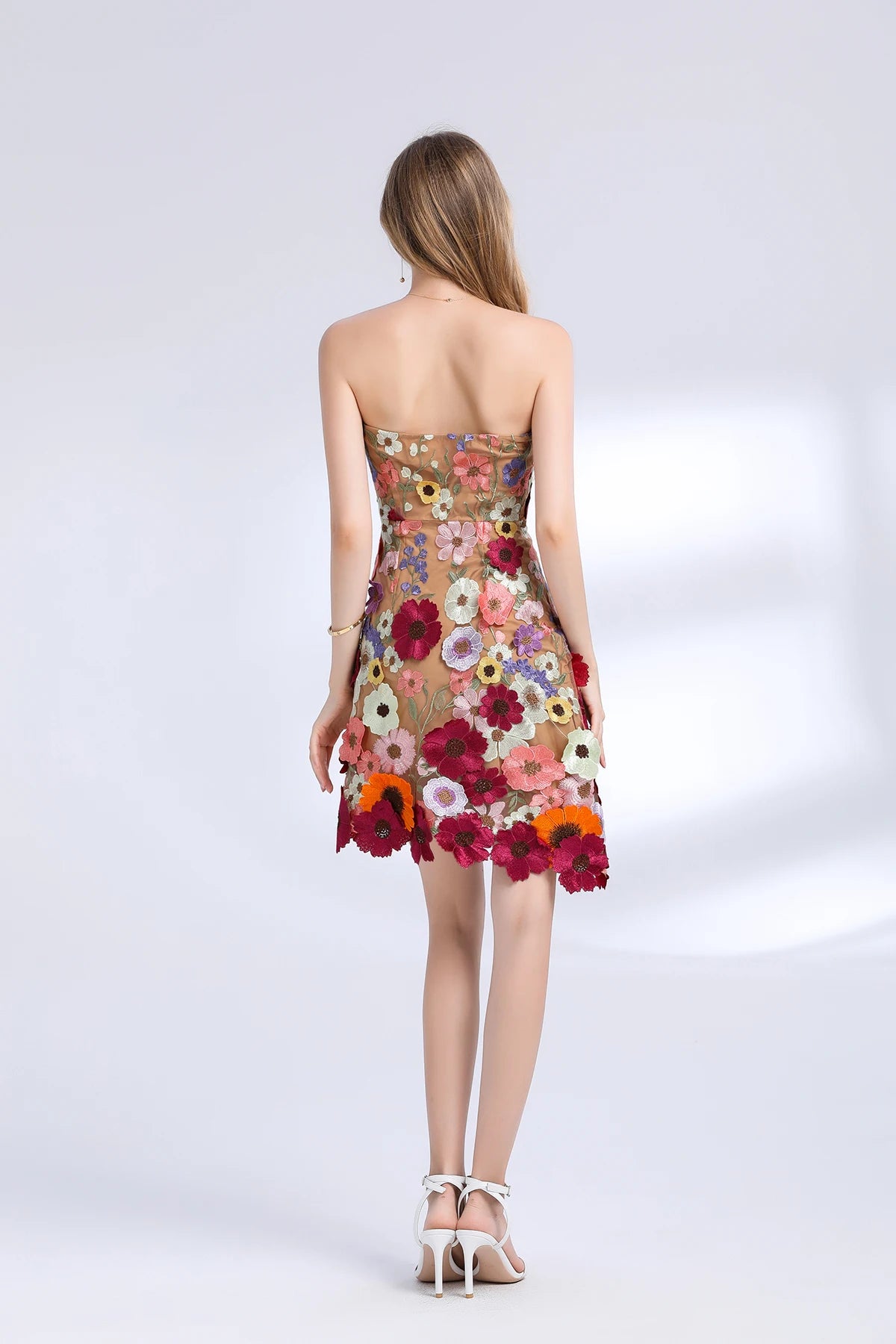 3D Flower Embroidery Hollow Out Lace Mini Robe Party Vestidos Wedding Short Dress