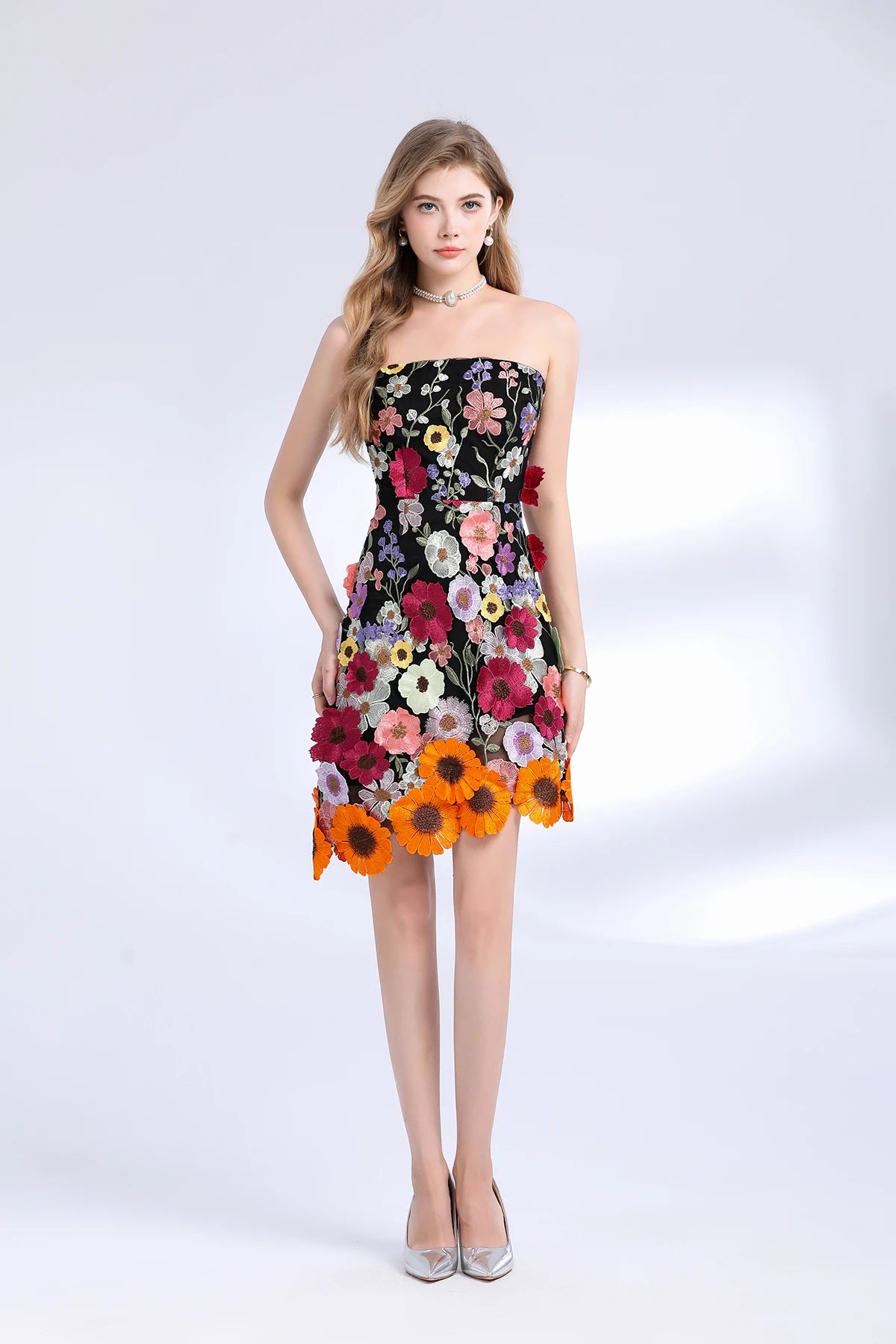 3D Flower Embroidery Hollow Out Lace Mini Robe Party Vestidos Wedding Short Dress