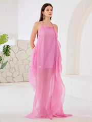 Elegant Halter Neck Open Back Flowing Sleeveless Maxi Dress