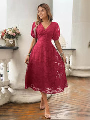 Elegant V-Neck Short Sleeves Lace Dresses