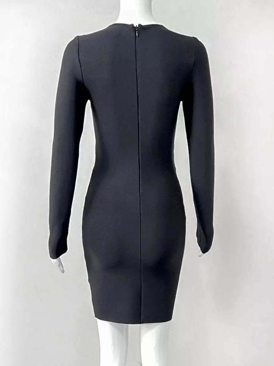 Elegant Metal Ring Cutout Polyester Bandage Bodycon Mini Dress