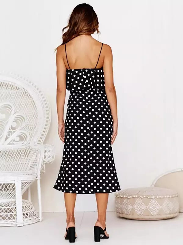 Casual Spaghetti Straps Layered Printed Sleeveless Midi Dress