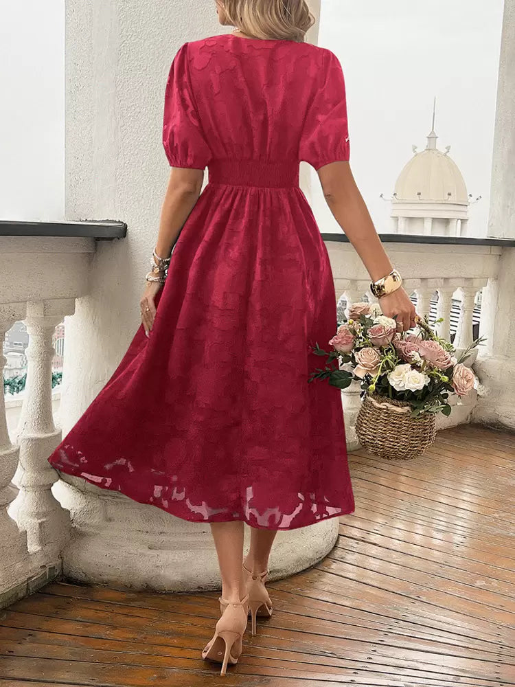 Elegant V-Neck Short Sleeves Lace Dresses