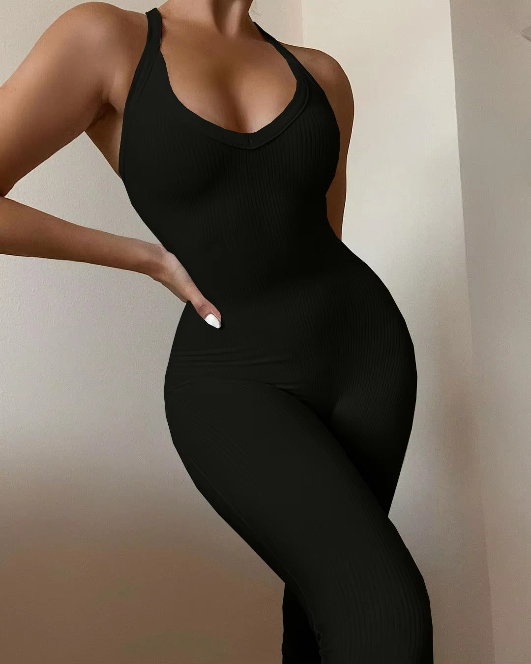 Casual Ribbed Backless Rompers Jumpsuit One Piece Outfits