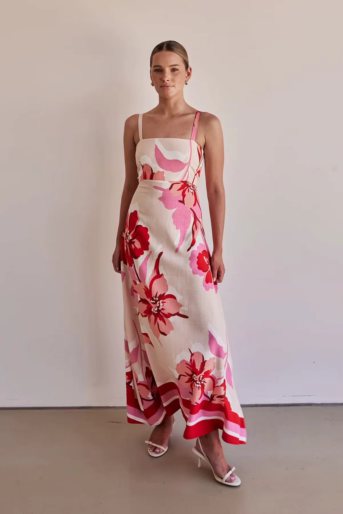 Elegant Printing Spaghetti Strap A-line Beach Style Long Maxi Dress
