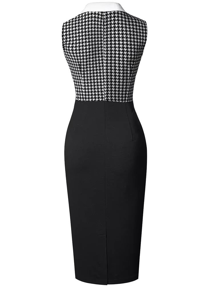 Casual Classy Turn-Down Collar Patchwork Bodycon Dress
